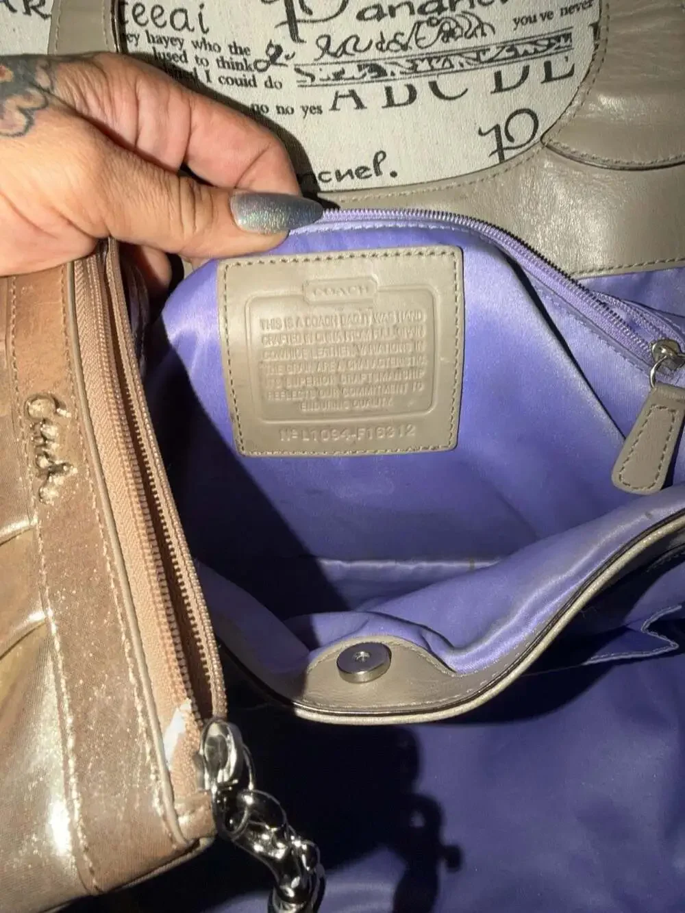 Coach Metallic Gold Leather Pleated Satchel Handbag with Matching Wristlet